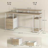 HOMCOM Mesa de Escritorio Mesa de Ordenador con Luces LED Estantes Cajones Tomas de Corriente Puertos USB y Soporte para Monitor para Oficina Estudio 155,5x48x88,5 cm Natural - details 2