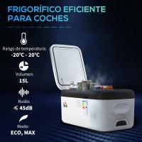 HOMCOM Nevera Compresor Portátil 15L Refrigerador de Coche -20℃-20℃ 12 / 24V DC y 100-240V CA Nevera Eléctrica Silenciosa para Camping Viajes 56,8x33x26,2 cm Blanco - details 3