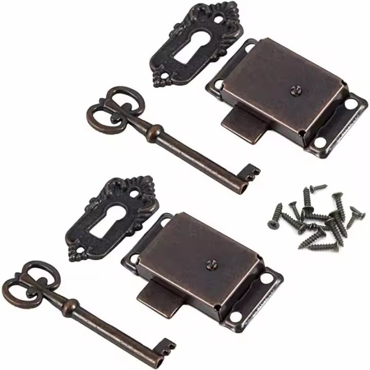 Cerradura de Puerta de Gabinete Antigua, juego de cerradura Antigua, accesorios de hardware para muebles, vintage cerradura, juego de cerradura Antigua, decorative cerradura with Llave y Tornillo, para buzón, taquilla, caja de Herramientas - 1