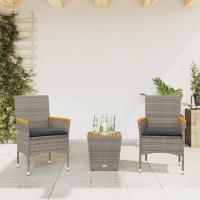 vidaXL Mesita y sillas con cojines 3 pzas ratán sintético vidrio en color Negro/Gris | cómodas modernas ergonómicas para comedor cocina salón hogar - details 1