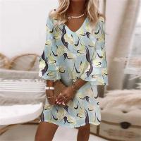 Vestido De Estilo Dulce Con Estampado De Flores Botánicas Para Mujer Manga Larga V Cuello Pullover A-Line Oficina Comercial - details 10