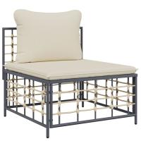 vidaXL Sofá central de jardín con cojines ratán sintético Beige, Gris oscuro, Conjunto Terraza Muebles Jardín Exterior Juego de Muebles de jardín Mueble Jardín Exterior Muebles de Salon Exterior - details 0