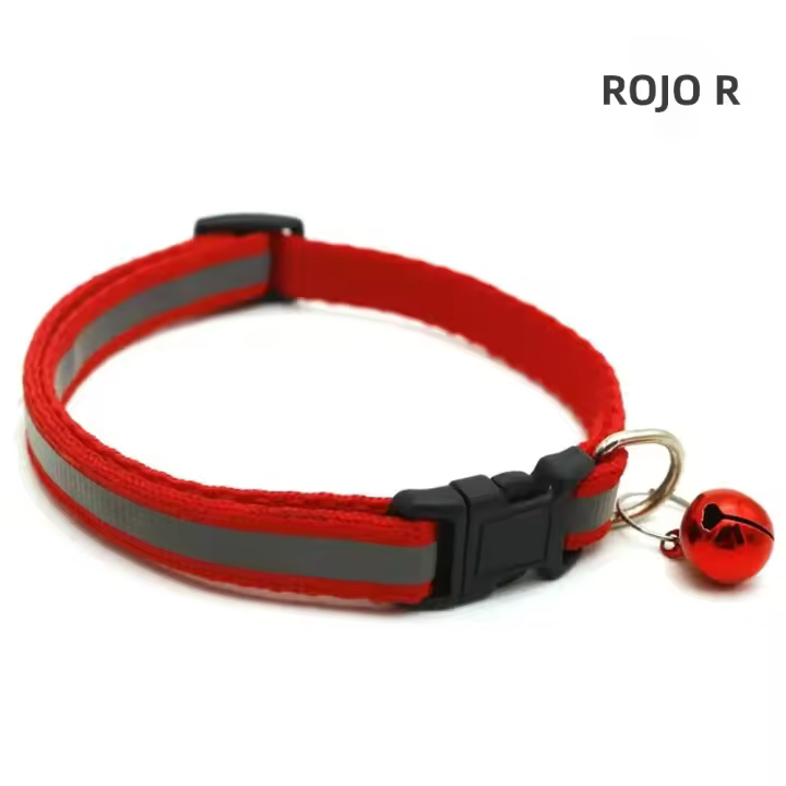 Collar Reflejante Para Gatos Y Perros Con Luz LED Nylon Para Noche Tamaño Ajustable Con Campana Y Desenganche Rápido - 1