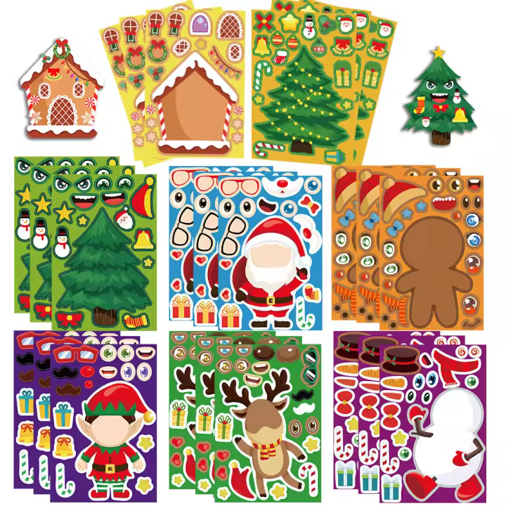8 Hojas De Puzle De Navidad Con Pegatinas DIY Para Crear Tu Propio Santa Claus Juego De Rompecabezas Para Niños Decoración De Fiesta Infantil - 1