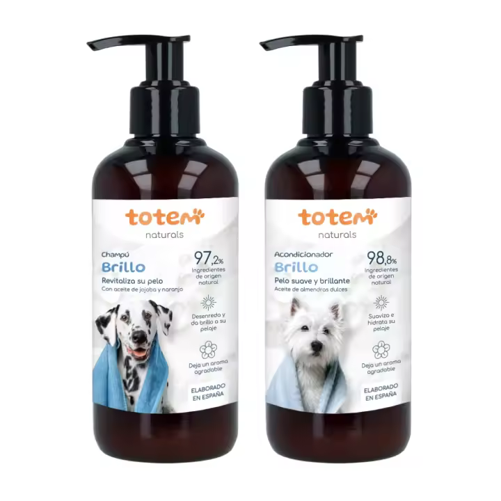 Totem Naturals | Pack Suavidad y Brillo Champú 250 ml + Acondicionador 250 ml Natural para Perros - 1