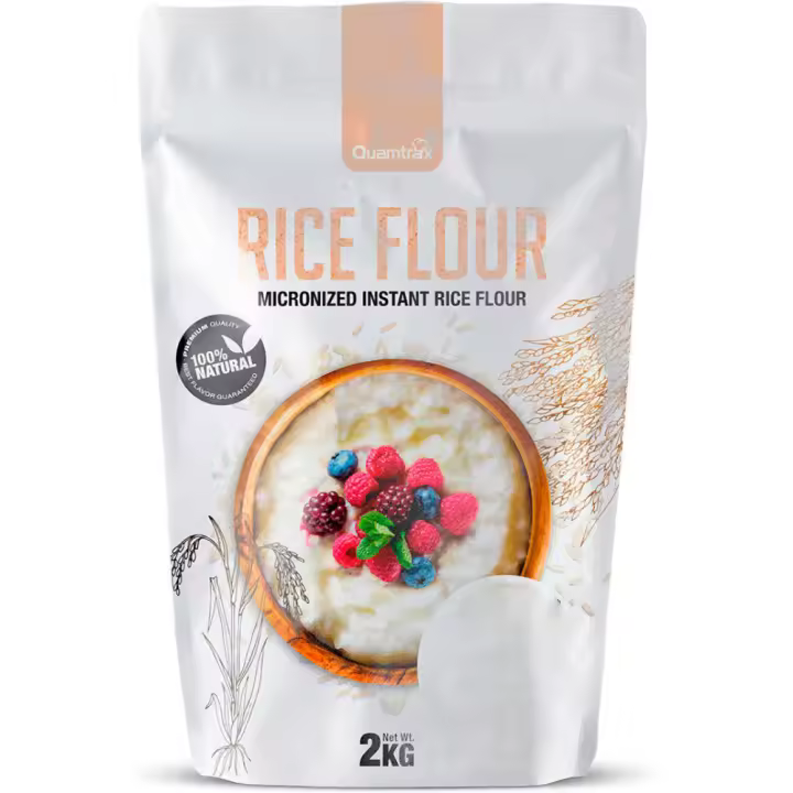Quamtrax Harina de Arroz Instantánea 2 Kg - Suplemento de Carbohidratos para Tortitas Saludables y Batidos Post Entreno - 1