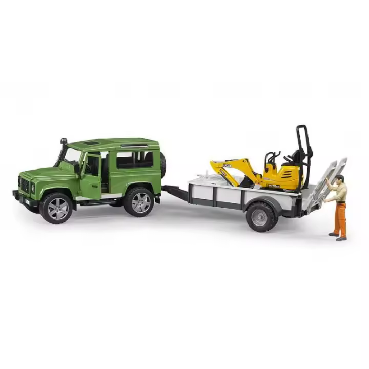 Bruder Land Rover JCB Muñeco de Construcción con Remolque - Calidad Todoterreno y Diseño Atemporal - 1