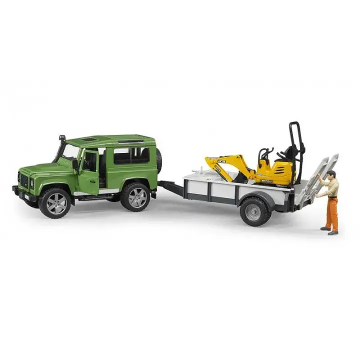 Bruder Land Rover JCB Muñeco de Construcción con Remolque - Calidad Todoterreno y Diseño Atemporal - 1