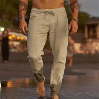 Pantalones De Lino Para Hombre 2024 Alta Gama Pantalones De Verano Algodón Lino Color Ligero Estilo Americano Antiguo Wash Suelto - details 1