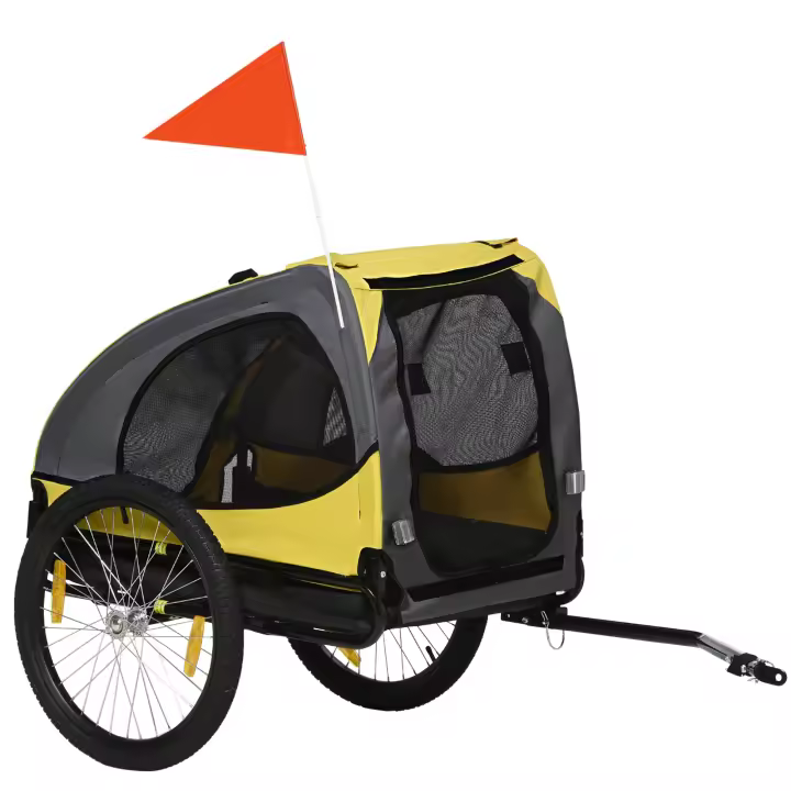 PawHut Remolque para perros, remolque de bicicleta plegable para perros, cochecito para perros con ReflEktoren, liberación rápida, remolque de bicicleta para perros, resistente al agua, tela Oxford, acero,140 x 71 x 83 cm - 1