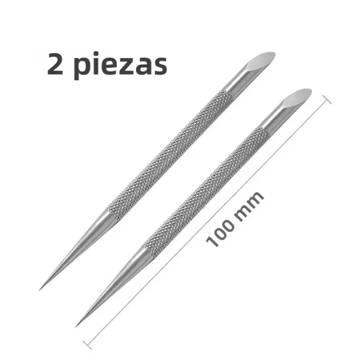 2pcs Herramienta De Manicura Y Pedicura De Acero Inoxidable Doble Final Pusher De Cutícula Eliminador De Uñas Y Pies - 1