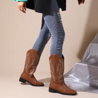 Botas Clásicas De Invierno Para Mujer En Cuero Sastre Punta Puntiaguda Suela Mediana Botines Cómodos Y Simples Estilo Cowboy - details 2