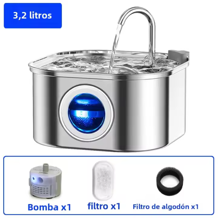 Dispensador De Agua Para Gatos Transparente Con Sensor 3.2L/108oz Super Silencioso Y Filtro Automático De Acero Inoxidable Fuente De Agua Para Animales - 1