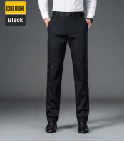 Pantalones De Hombre Negro Sólido Elásticos Para Oficina Pantalones De Trabajo Casuales Rápidos Secado Estilo Coreano Para Primavera Y Otoño - details 4
