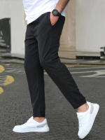 Pantalones Casuales Para Hombre De Color Sólido Con Cinturón Ajustable Y Bolsillos Estilo Regular Y Moda Pantalones Largos De Polyester - details 8