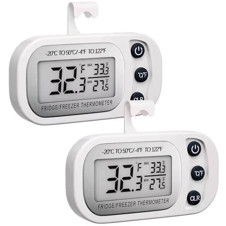 2 mini termómetros para refrigerador, resistentes al agua, with Pantalla LCD Y Register de Valores máximos y minutos, para Cocina y Hogar. - 1