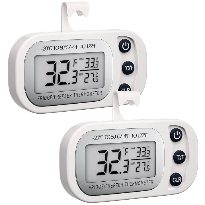 2 mini termómetros para refrigerador, resistentes al agua, with Pantalla LCD Y Register de Valores máximos y minutos, para Cocina y Hogar. - 1