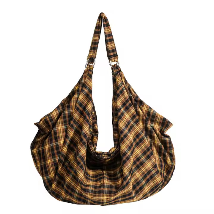 Bolso de mano a Cuadros, mochila de gran capacidad para Mujer, Bolso Cruzado de Lona de un solo hombro, 45*52cm - 1