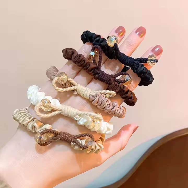 Scrunchie De Satén Con Diamantes Cinta Elástica Para El Cabello Multi-color Dual Propósito Para Cabello Grueso Sin Daño Ponytail - 1