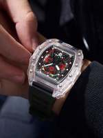 Reloj De Cuarzo Para Hombre Con Caja Transparente Correa De Silicona Manos Luminosas Calendaría Estilo Deportivo Relajado - details 2