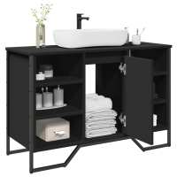 vidaXL Armario de lavabo de baño madera ingeniería 91x35x60 cm en color Negro/Roble ahumado/Marrón roble y más | almacenamiento funcional diseño moderno para baño dormitorio sala - details 0