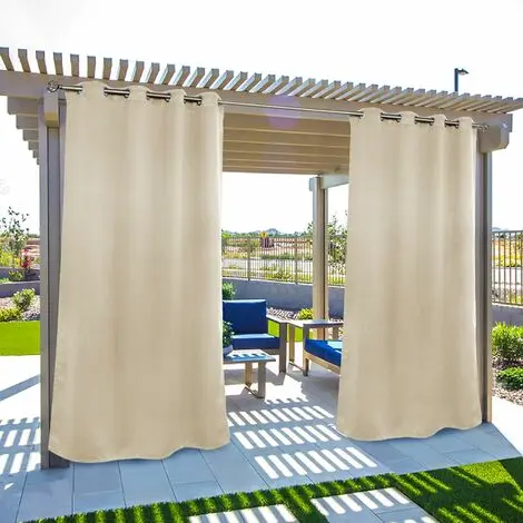 Cortinas para exteriores, jardín, patio, cenador, cortinas opacas, a prueba de viento, protección UV, resistentes al moho, cortinas aisladas con ojales, 52 x 84 pulgadas, 2 paneles, color beige - 1