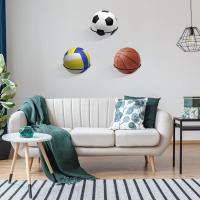 soportes para balones de fútbol, soporte de pared para balones, almacenamiento de balones de fútbol, soporte de pared para balones, estante de exhibición de balones de metal. - details 3