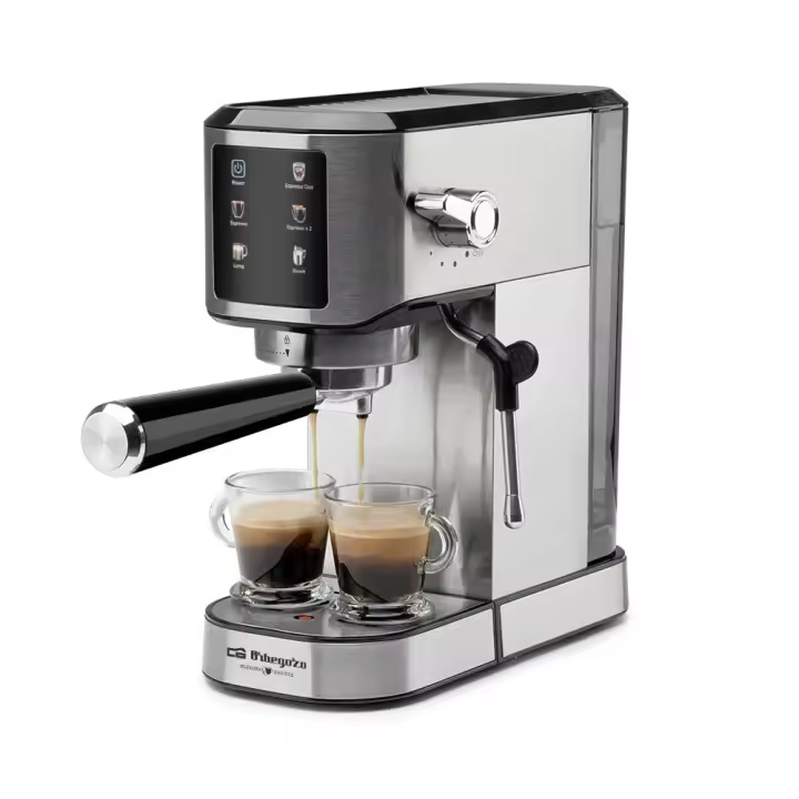 Orbegozo cafetera espresso EX 7000, 20 bares de presión, panel control táctil, modos programados, depósito 1 litro, vaporizador orientable, bandeja superior calienta tazas, 1350 W - 1