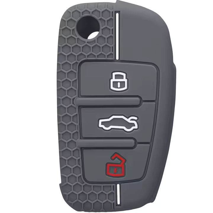 AUTOZOCO Funda Silicona Mando Llave del Coche 3 Botones, Protector Carcasa Llave Coche, Compatible con Audi A1 / A3 S3 / A4 S4 RS4 / A6 S6 RS6 / Q3 / Q5 / Q7 / TT TTS / R8 - Seat: Exeo 3R, Gris - 1