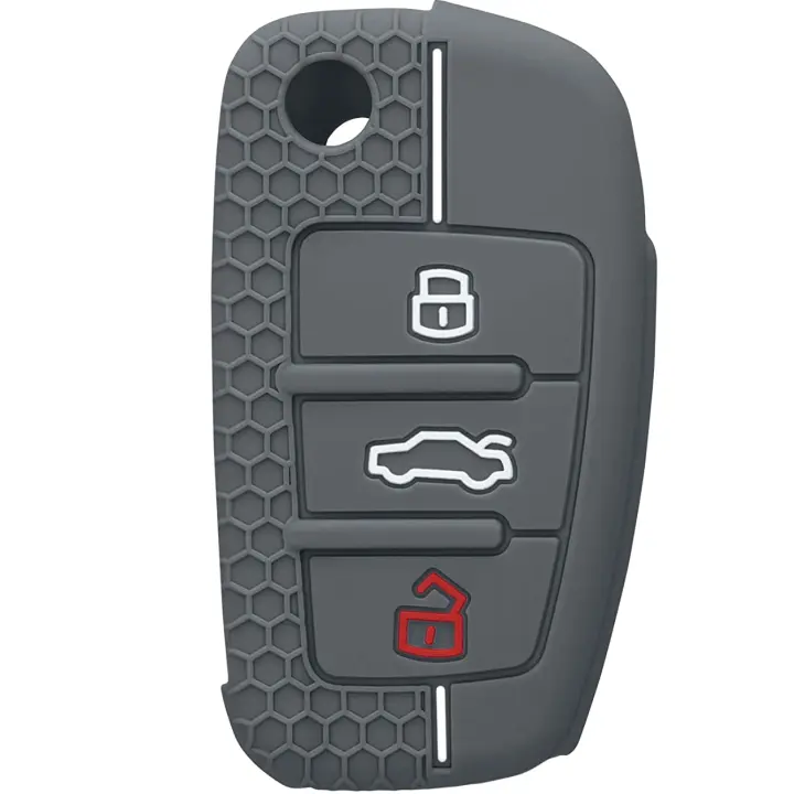 AUTOZOCO Funda Silicona Mando Llave del Coche 3 Botones, Protector Carcasa Llave Coche, Compatible con Audi A1 / A3 S3 / A4 S4 RS4 / A6 S6 RS6 / Q3 / Q5 / Q7 / TT TTS / R8 - Seat: Exeo 3R, Gris - 1