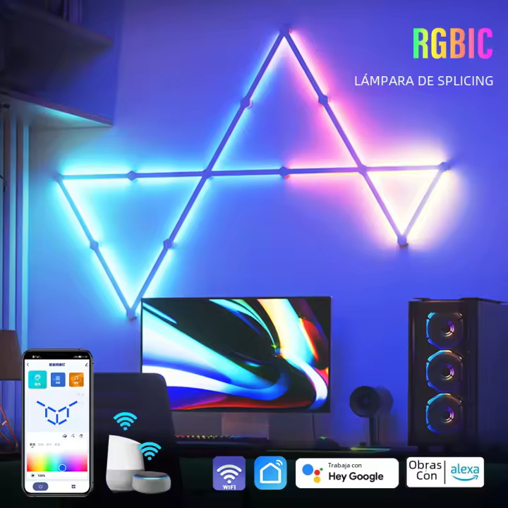 Lámpara De Pared Inteligente WIFI LED RGBIC Barra De Luz DIY Decoración De Ambiente Para Dormitorio Y Sala De Juegos Iluminación Nocturna Con Música Y TV - 1
