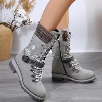Botas De Media Caña Para Mujer Invierno 2024 Zapatos Casuales Con Cierre De Cremallera Tacón Cuadrado Plataforma Mediana Botas Exteriores Resistentes Al Agua - details 1