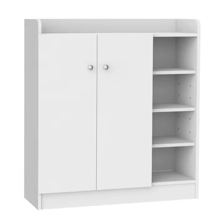 HOMCOM Zapatero Zapatero Armario Multiusos Cómoda Mueble de Entrada Armario Alto Estante de Almacenamiento 2 Puertas 4 Compartimentos Blanco 83 x 30 x 90 cm - 1