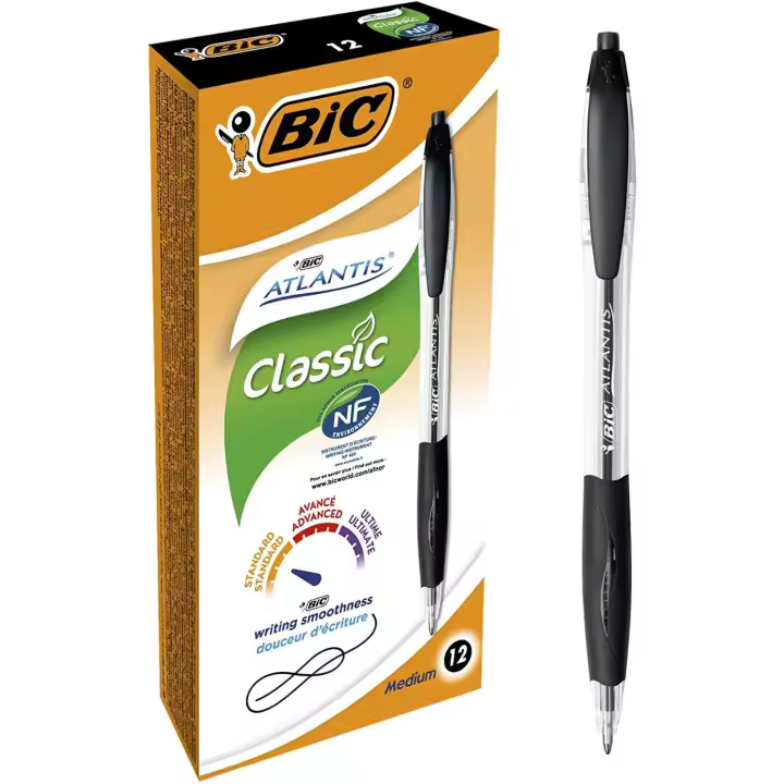 BIC Atlantis Classic Bolígrafo Retráctil Punta Media 1,0mm Negro (Caja de 12 Uds.) - 1