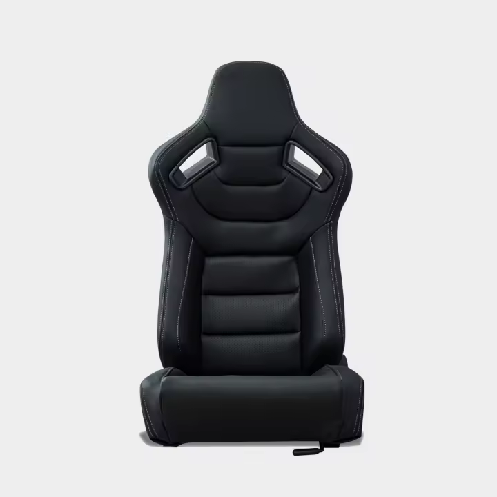MODAUTO Semibaquet S.E-S.C Cuero Negro y beige /Costura Blanca-negra/Detalles de Fibra Carbono y tela,Semibaquet Deportivo,Adaptable para Coches,Ríeles Incluidos. - 1
