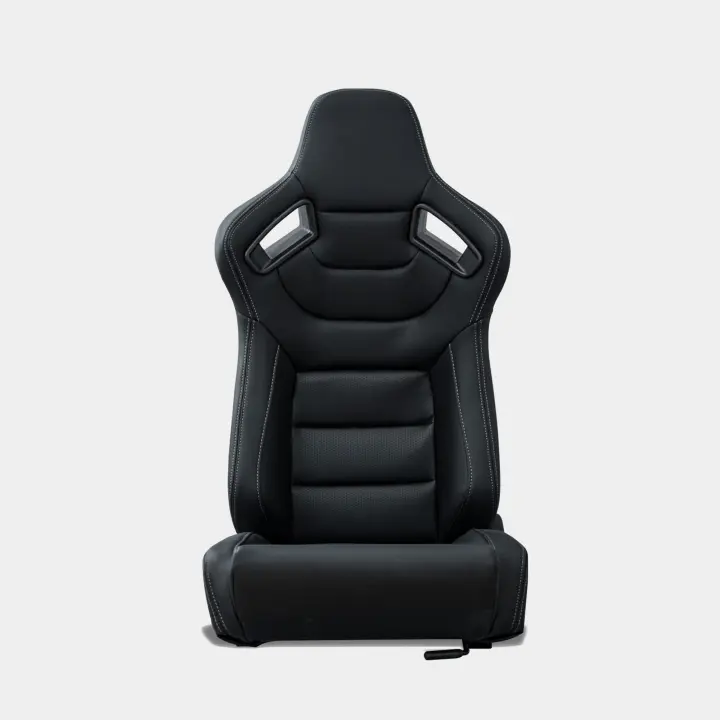 MODAUTO Semibaquet S.E-S.C Cuero Negro y beige /Costura Blanca-negra/Detalles de Fibra Carbono y tela,Semibaquet Deportivo,Adaptable para Coches,Ríeles Incluidos. - 1