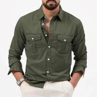 Camisa Táctica De Verde Militar Para Hombres Con Dos Bolsillos En La Cara Cuello En V Manga Larga Estilo Safari Casual - details 11