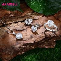 Juego De Joyas De Aniversario Romántico Para Día De San Valentín En Plata De Ley 925 Con Zirconia Cúbica Corazón Anillo Collar Y Aretes Para Mujer - details 1