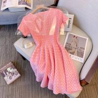 Nuevo Vestido Corto De Verano Para Mujer Estilo Francés Con Cuello En V Manga Corta Ajustado A-Line Con Volúmenes En La Cintura Y Falda Alta - details 0