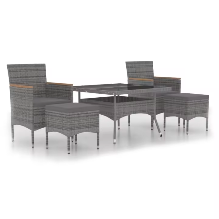 vidaXL Set comedor jardín 5 pzas ratán sintético vidrio templado gris - 1