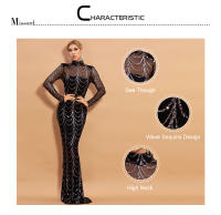 Vestido Largo De Noche Para Mujer Missord Con Lentejuelas Transparente Cuello Alto Manga Larga Elegante Bodycon Para Fiesta Y Bodas - details 5