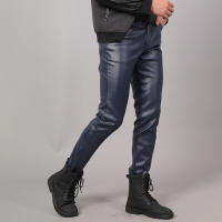 Pantalones De Cuero PU Para Hombre Estilo Punk Ajustados Con Cierre De Cremallera Y Bolsillos Longitud completaSeasons: Primavera Otoño - details 1