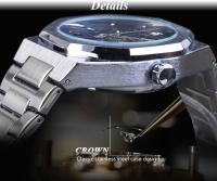 Reloj Mecánico Para Hombre Forsining Steampunk Con Diseño Esqueleto Hollow Dial Negro Resistente Al Agua Acero Inoxidable Fashion Casual - details 4