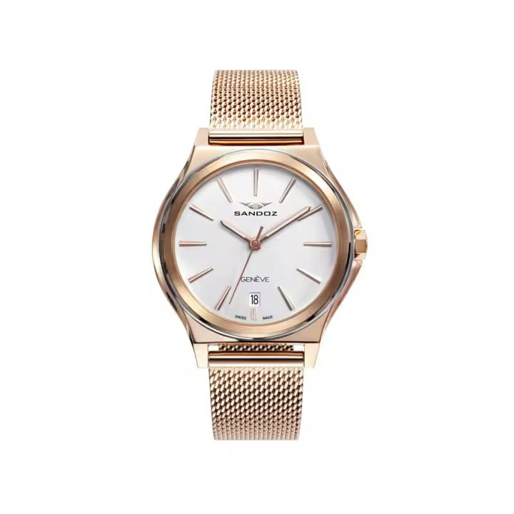Reloj Sandoz Mujer 81358-07 Swiss Made Acero Ip Rosa Malla MIlanesa - 1