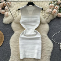 Vestido Bodycon Sin Mangas De Cuello V Blanca Para Mujer REALEFT Elegante Y Casual De Verano Con Ajuste Corporal Mini - details 2