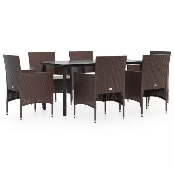 vidaXL Juego de comedor de jardín 7 piezas con cojines marrón y negro - 1