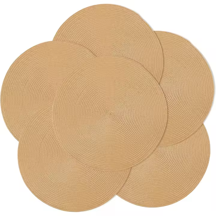 Juego 6/12 Manteles individuales dorados de 38cm hechos a mano de plástico PP para mesa de comedor para decoración, mantel individual antideslizante e impermeable de larga duración para comidas - 1