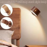 Lámpara De Pared Móvil Magnética Para Dormitorio Y Sala De Estar Interior Material De Madera Cargable USB Rotación De 360 Grados Luz De Sconce Toque - details 0