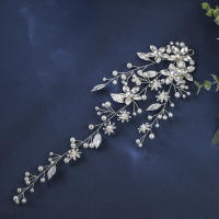 Diadema De Boda Hecha a Mano Con Perlas Y Rhinestones Flor De Metal Hoja Accesorios De Cabello Para Mujer Adorno Florido - details 7