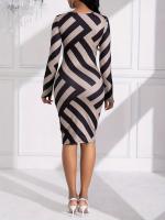 Vestido Elegante De Bandas Colores Para Mujer Verano Otoño Largo Manga Completa Estilo Casual Slim Ajustado Cuello Redondo - details 4